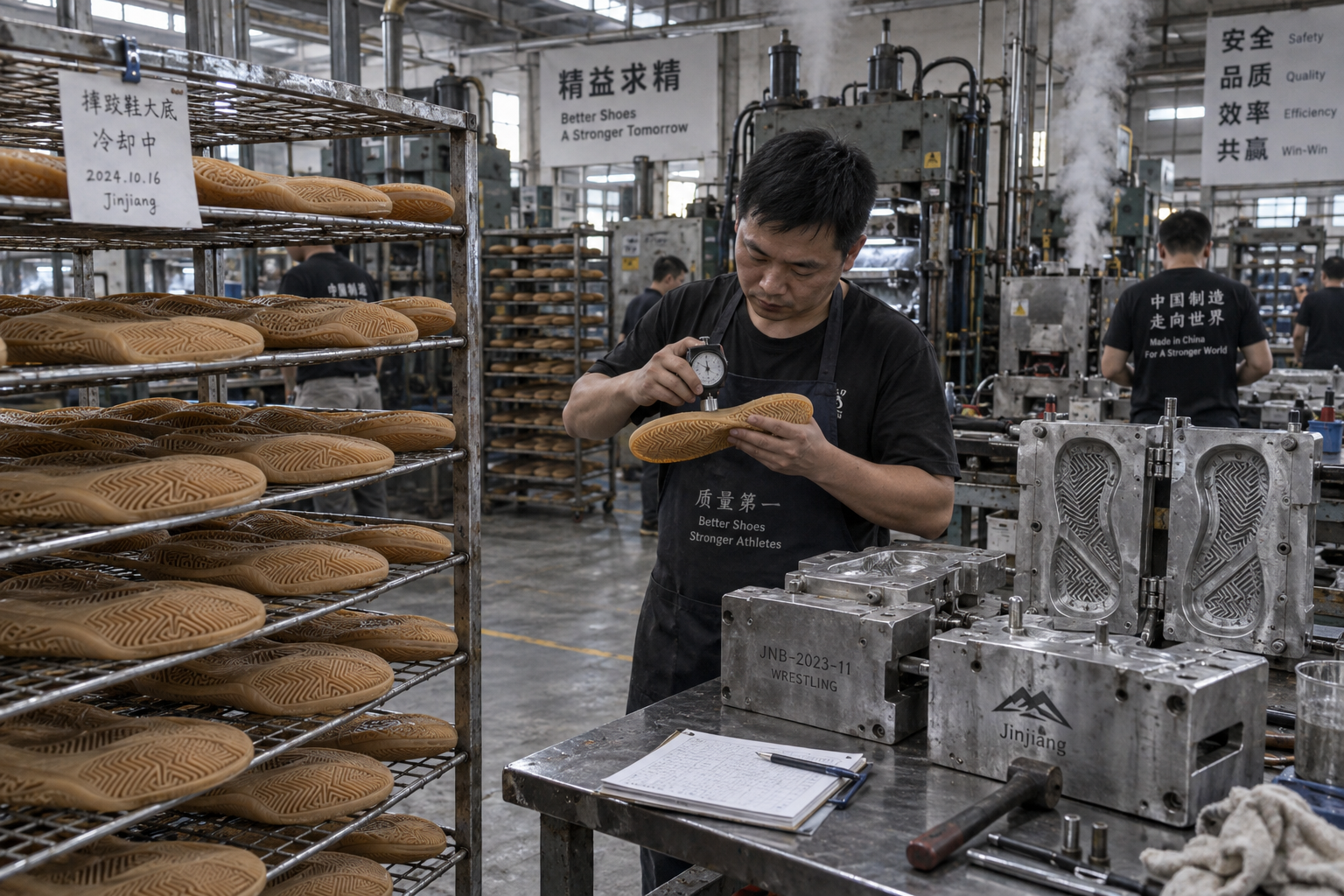 Gum rubber outsole vulcanization and durometer hardness testing