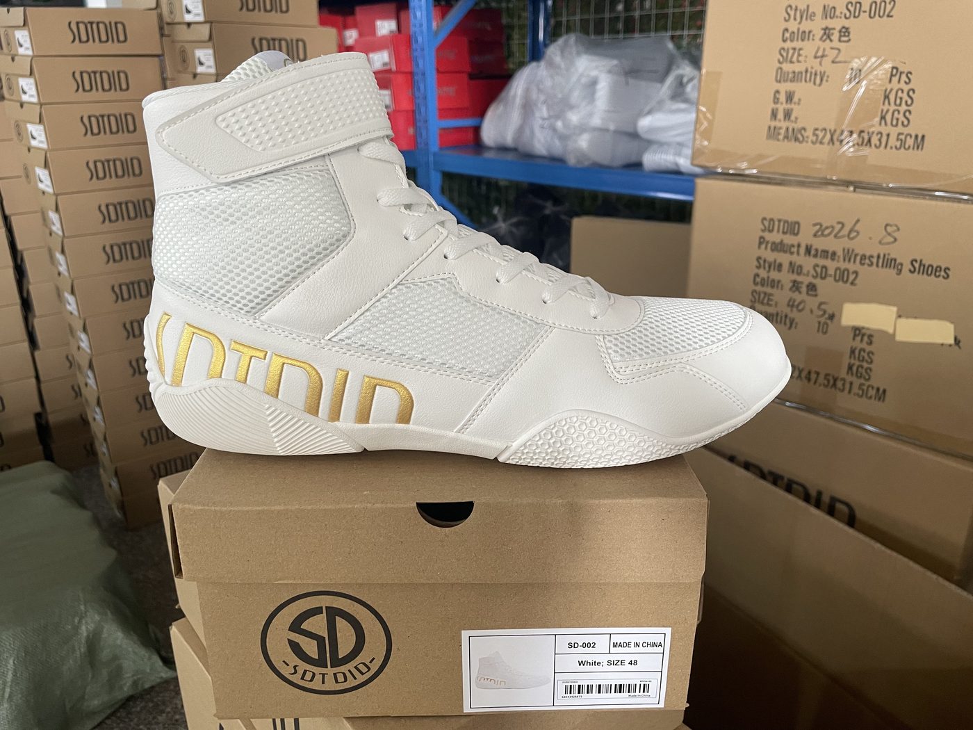 SDTDID Pro Combat Wrestling Shoes - Polar White & Crimson - SDTDID Wrestling Shoes OEM Jinjiang
